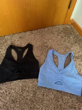 Ribbed Racerback Bralette - Black & Light Blue